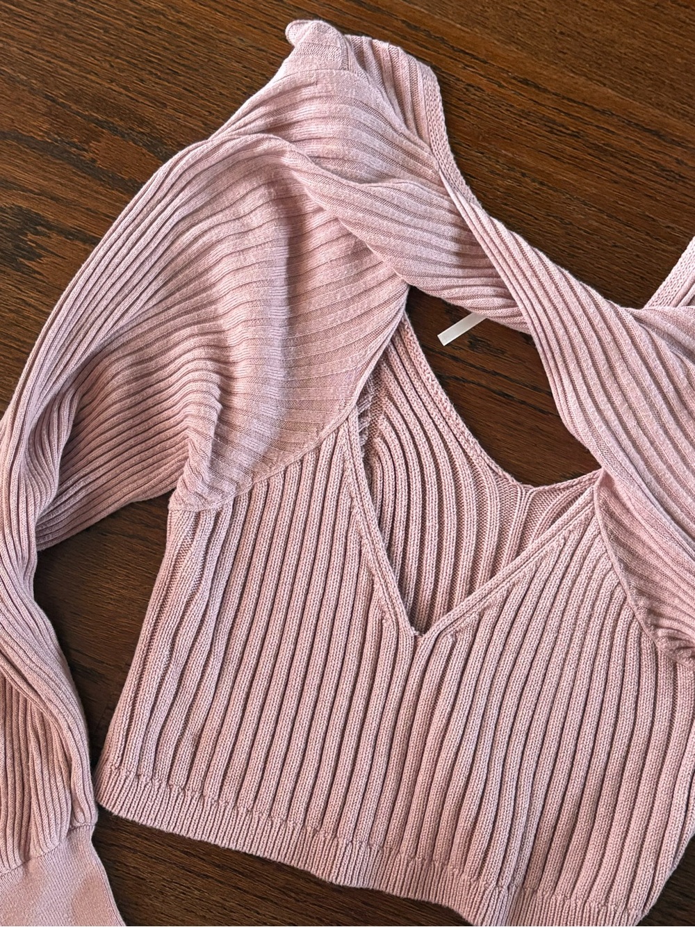 Free People Pink Ribbed V-Neck Crop Sweater